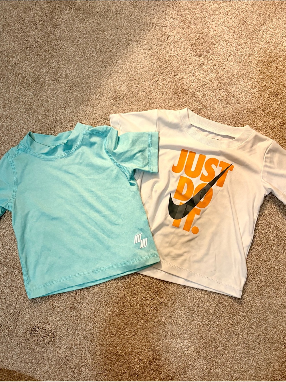 Nike Kids White 'Just Do It.' Graphic Tee & Aqua Short Sleeve Top